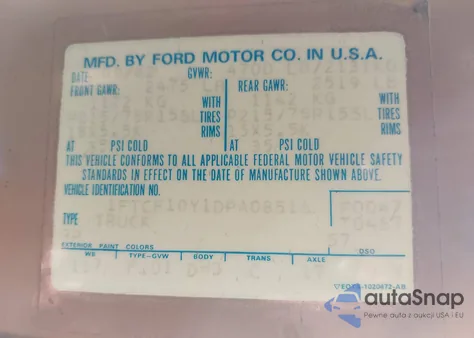 1983 Ford F100 z USA, uszkodzony, nr VIN 1FTCF10Y1DPA08516